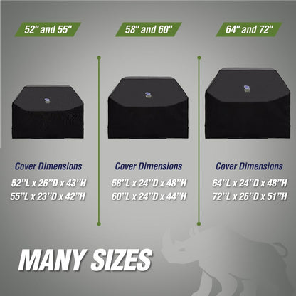 Rugged Rhino All Season Heavy Duty Grill Cover, Three Layer Waterproof UV Resistant and Windproof Covers for Outdoor, Secure Buckle Closure, Grilling Griddle Storage Outside, 58"L x 24"W x 48"H, Black - CookCave