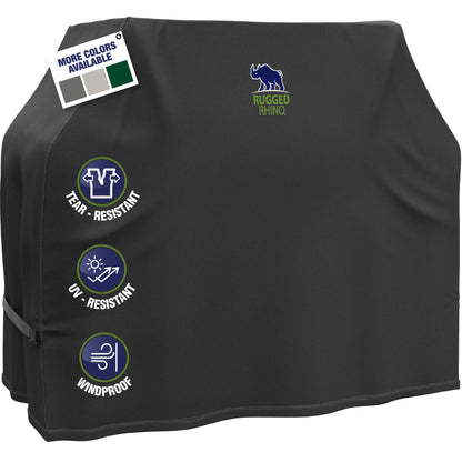 Rugged Rhino All Season Heavy Duty Grill Cover, Three Layer Waterproof UV Resistant and Windproof Covers for Outdoor, Secure Buckle Closure, Grilling Griddle Storage Outside, 58"L x 24"W x 48"H, Black - CookCave