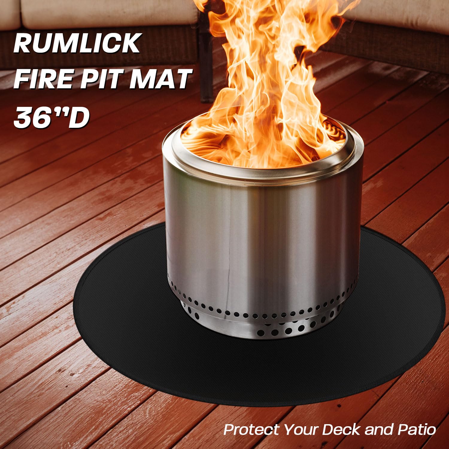 Rumlick 36" Fire Pit Mat for Solo Stove Bonfire, Round Fireproof Under Grill Mats for Outdoor Grill, Portable Camping Stove Mat for Solo Stove Accessories - CookCave
