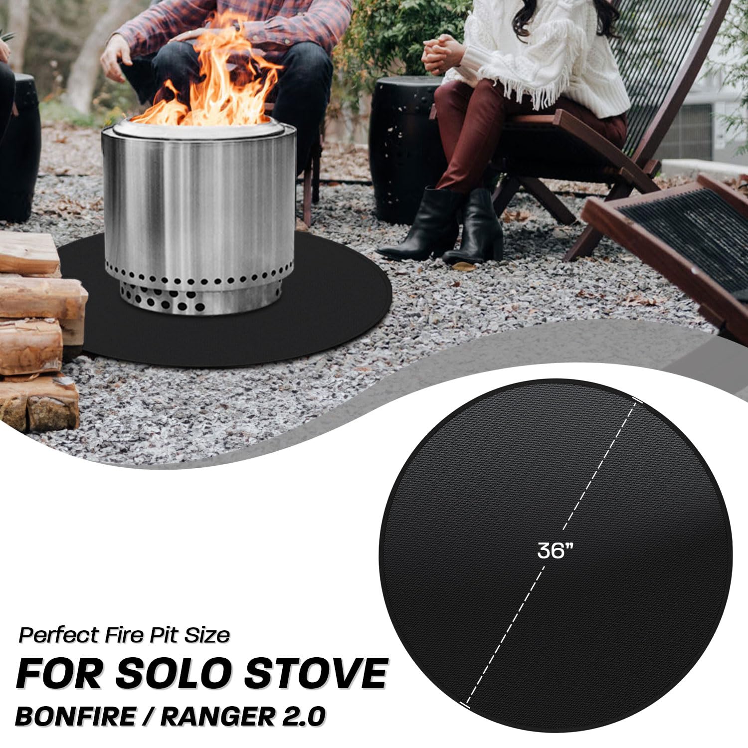 Rumlick 36" Fire Pit Mat for Solo Stove Bonfire, Round Fireproof Under Grill Mats for Outdoor Grill, Portable Camping Stove Mat for Solo Stove Accessories - CookCave
