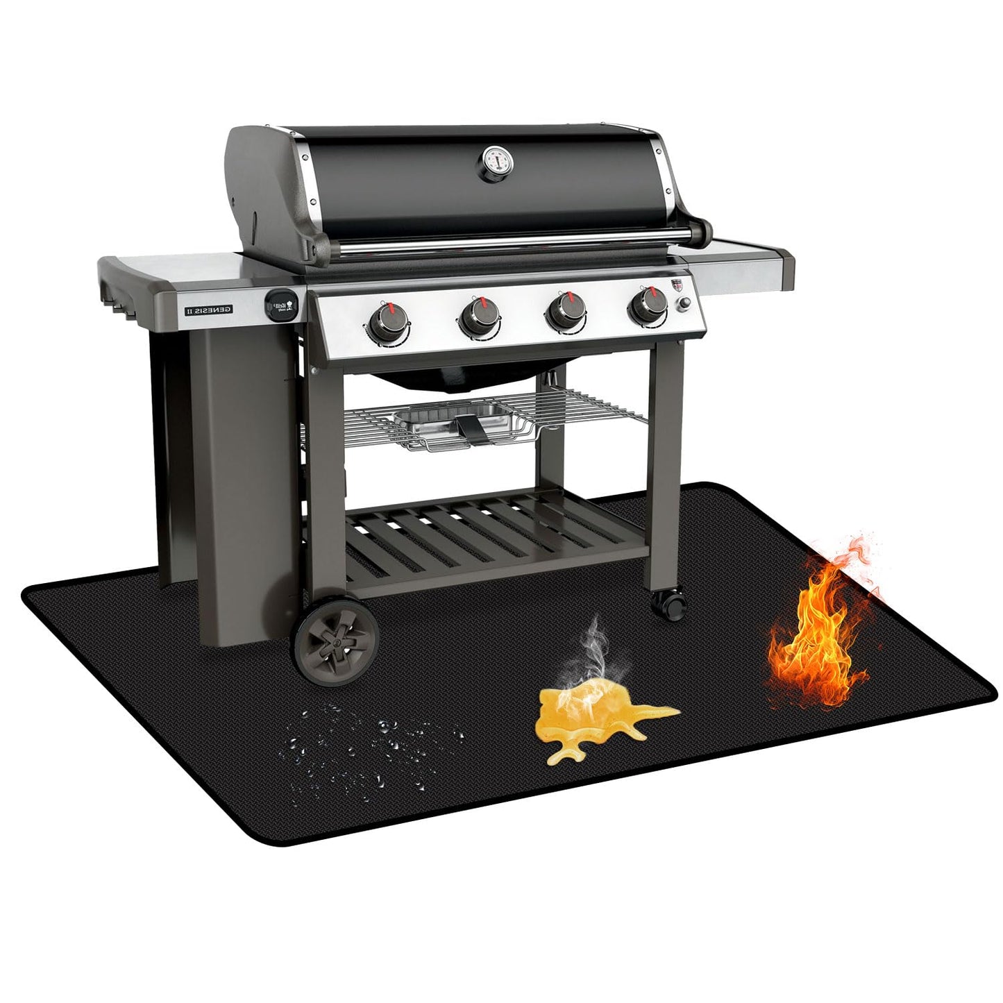 Rumlick 60 x 40 inch Under Grill Mats for Outdoor Grill, Oil and Waterproof, Double-Sided Fireproof Fire Pit Fireplace Outdoor BBQ Mat for Protecting Deck and Lawn - CookCave