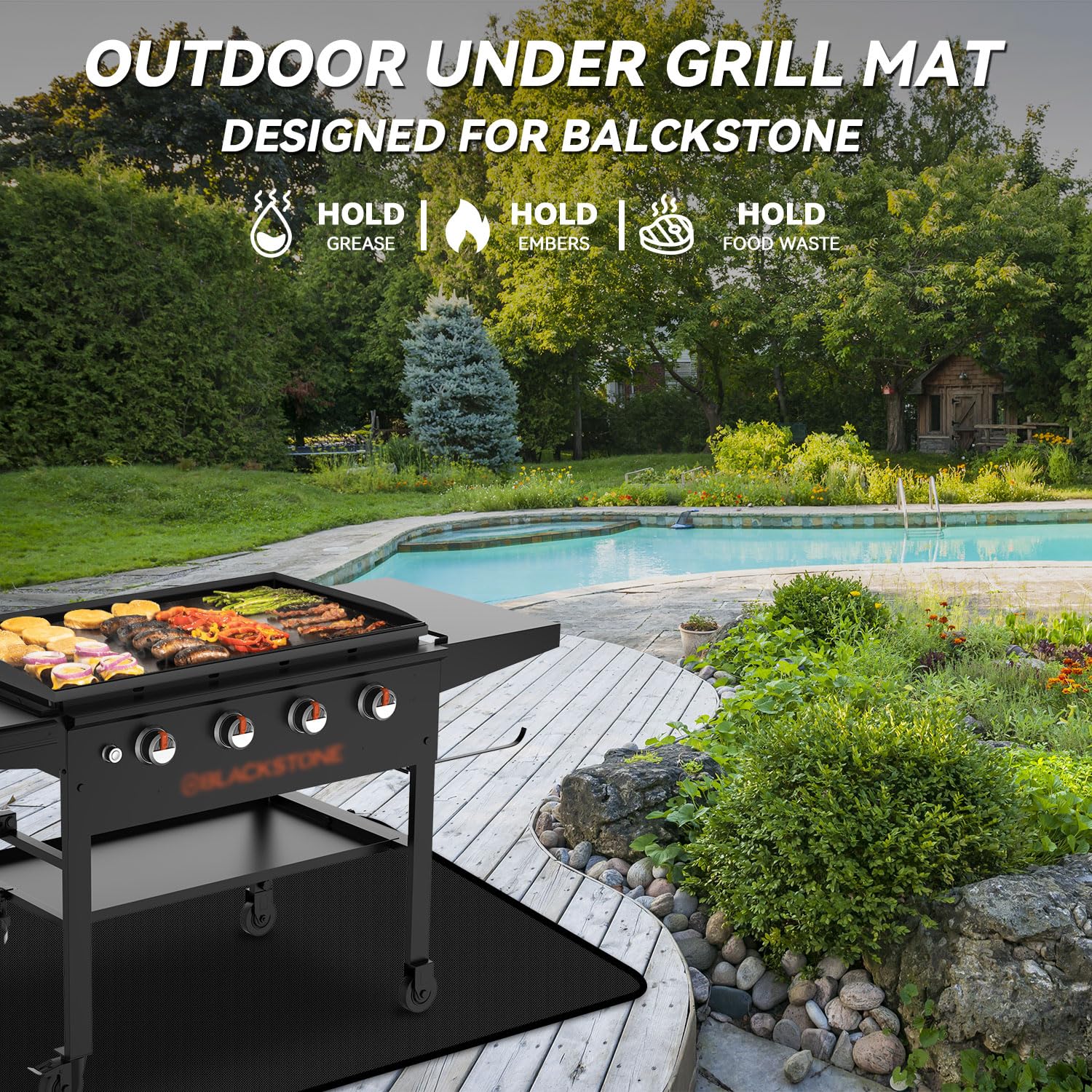 Rumlick 76x40 inches Under Grill Mat for Blackstone Grill, Large Double-Sided Fireproof Protective Mat for Deck, Oilproof Waterproof BBQ Fire Pit Fireplace Mat - CookCave