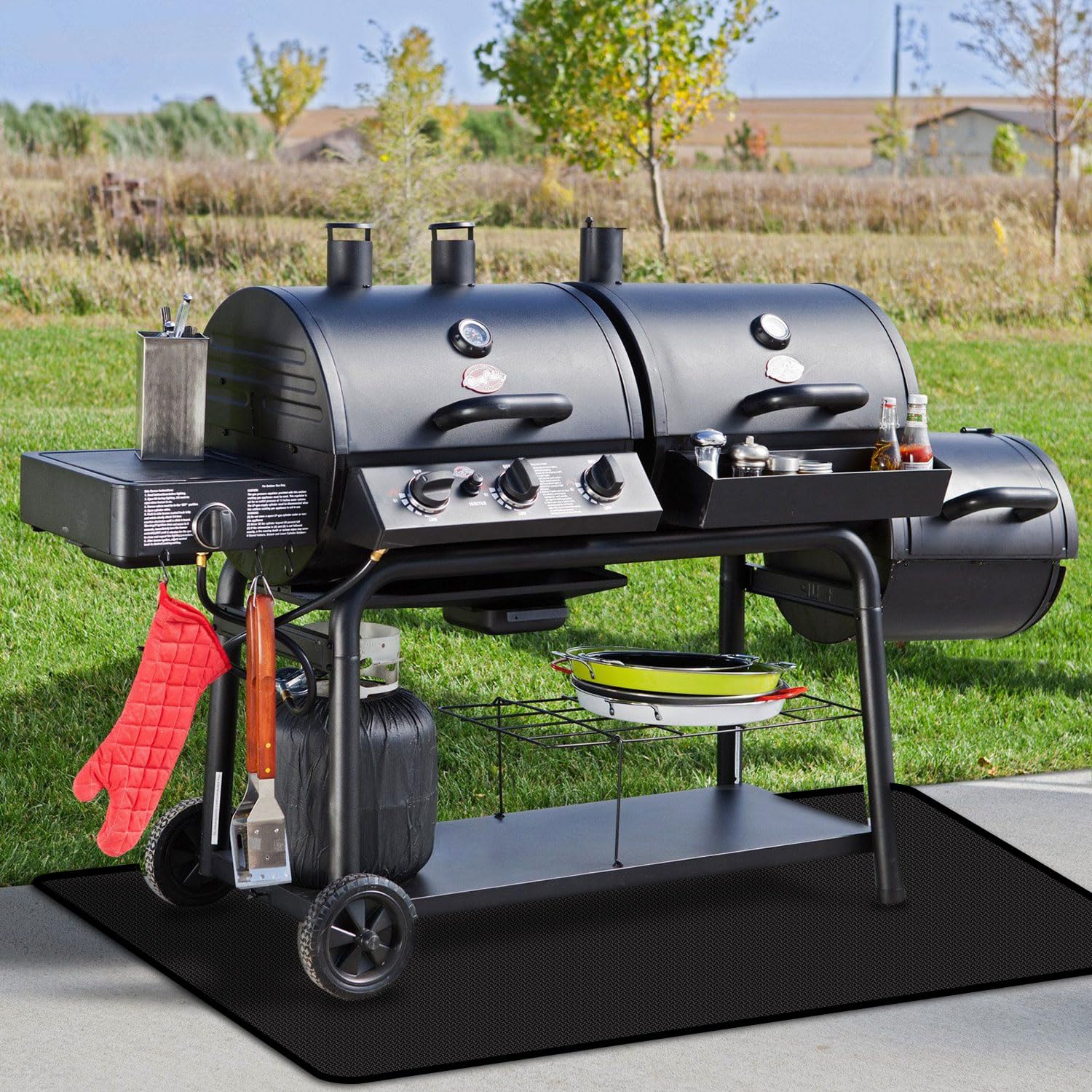 Rumlick 76x40 inches Under Grill Mat for Blackstone Grill, Large Double-Sided Fireproof Protective Mat for Deck, Oilproof Waterproof BBQ Fire Pit Fireplace Mat - CookCave