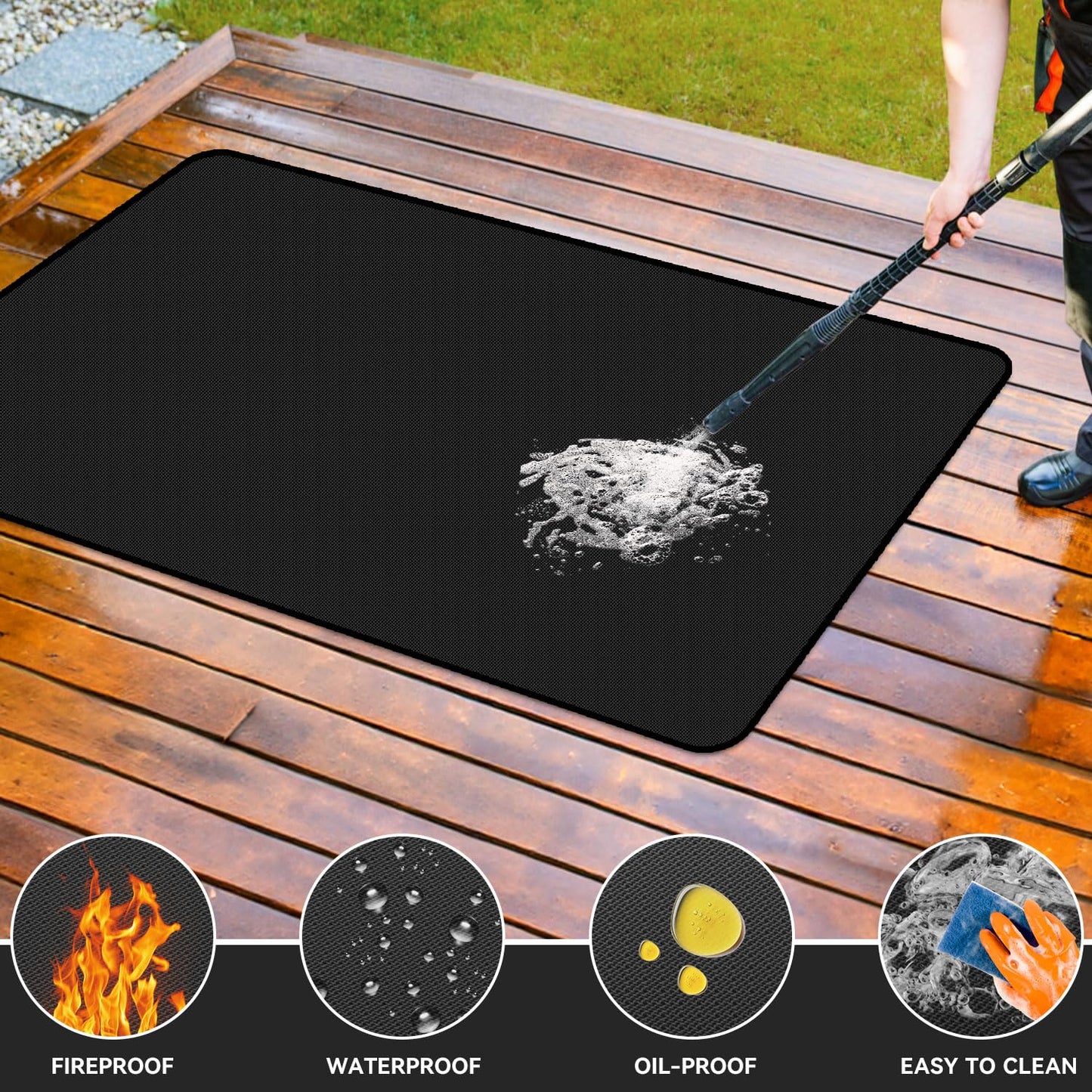 Rumlick 76x40 inches Under Grill Mat for Blackstone Grill, Large Double-Sided Fireproof Protective Mat for Deck, Oilproof Waterproof BBQ Fire Pit Fireplace Mat - CookCave