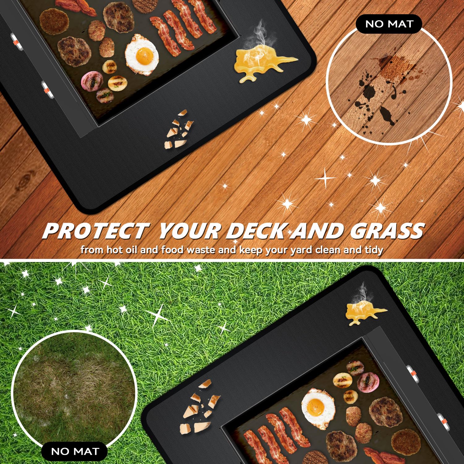 Rumlick 76x40 inches Under Grill Mat for Blackstone Grill, Large Double-Sided Fireproof Protective Mat for Deck, Oilproof Waterproof BBQ Fire Pit Fireplace Mat - CookCave