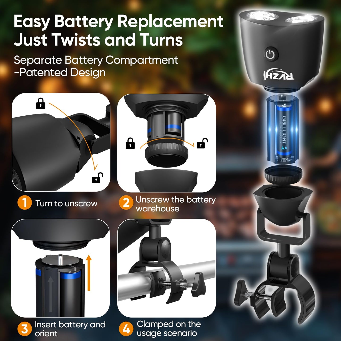 RVZHI Grill Light Grilling Accessories: Men Gifts for Fathers Day Grilling Gifts for Dad Husband - Smoker BBQ Accessories for Outdoor Grill - BBQ Light with Two Brightness Settings Batteries Included - CookCave