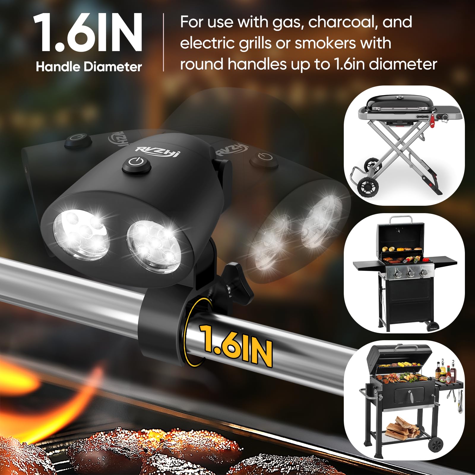 RVZHI Grill Light Grilling Accessories: Men Gifts for Fathers Day Grilling Gifts for Dad Husband - Smoker BBQ Accessories for Outdoor Grill - BBQ Light with Two Brightness Settings Batteries Included - CookCave
