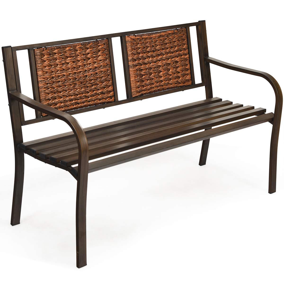 S AFSTAR Outdoor Garden Bench, Brown, Iron, Metal, Polyethylene, Rattan, 50.5 in Width, 2 Adults - CookCave