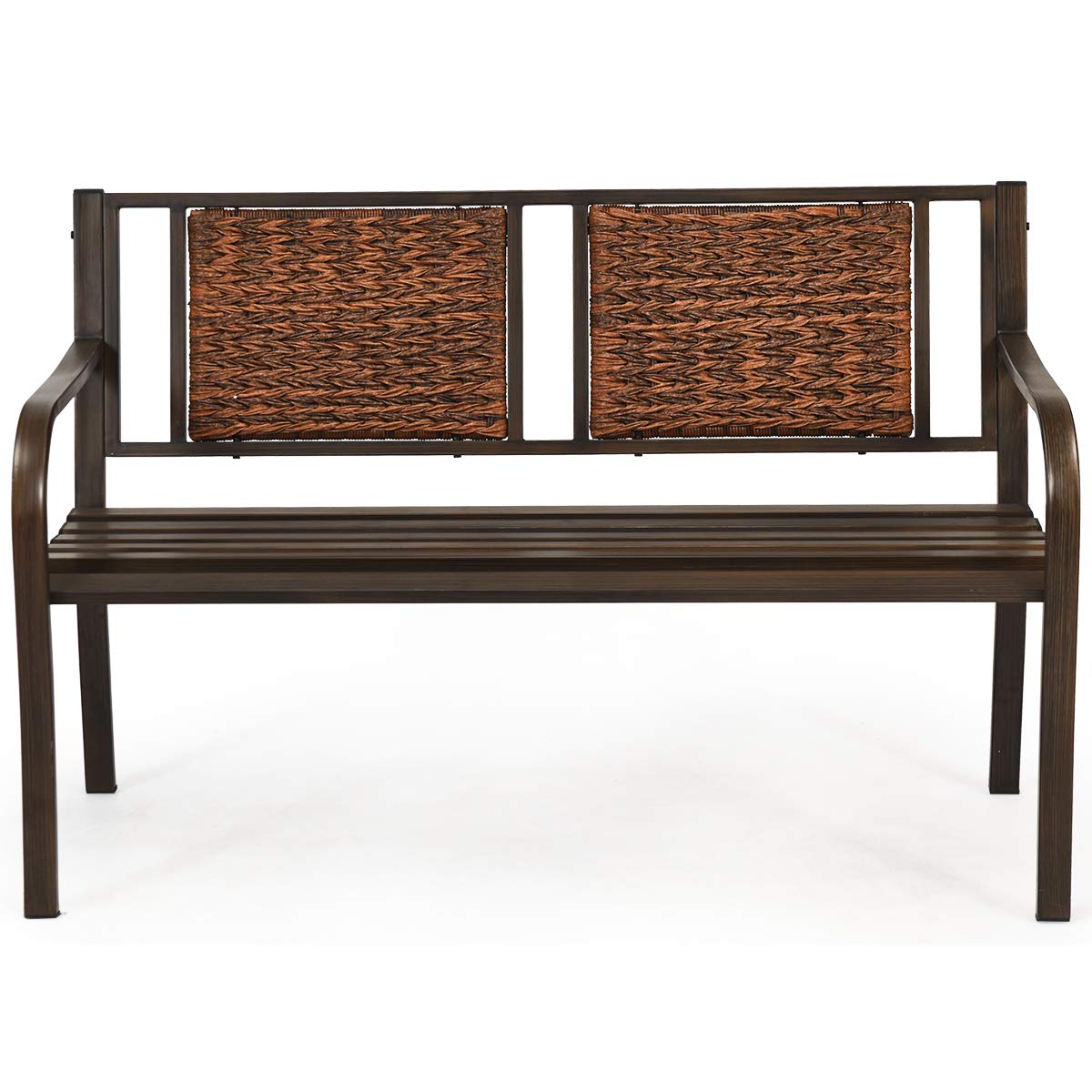 S AFSTAR Outdoor Garden Bench, Brown, Iron, Metal, Polyethylene, Rattan, 50.5 in Width, 2 Adults - CookCave
