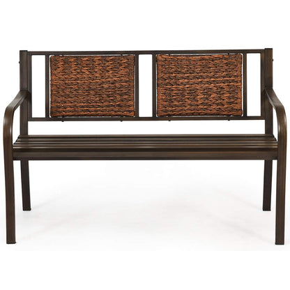 S AFSTAR Outdoor Garden Bench, Brown, Iron, Metal, Polyethylene, Rattan, 50.5 in Width, 2 Adults - CookCave