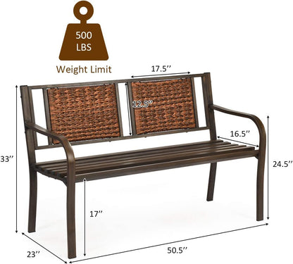 S AFSTAR Outdoor Garden Bench, Brown, Iron, Metal, Polyethylene, Rattan, 50.5 in Width, 2 Adults - CookCave