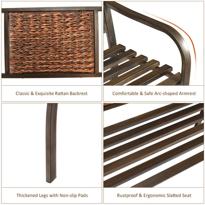 S AFSTAR Outdoor Garden Bench, Brown, Iron, Metal, Polyethylene, Rattan, 50.5 in Width, 2 Adults - CookCave