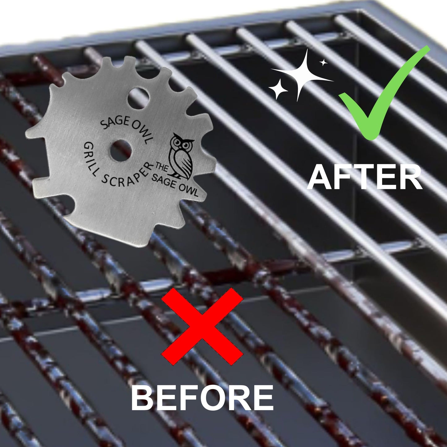 Sage Owl Bristle-Free Stainless Steel BBQ Grill Scraper – Safe Universal Grill Cleaner for Outdoor Grills, Smoker Accessories, Kitchen Gadgets, and Grilling Tools Cooking Stocking Stuffers for Men - CookCave