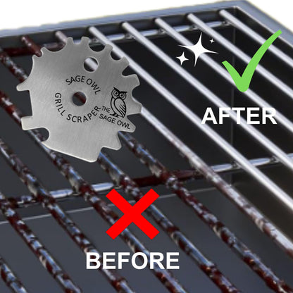 Sage Owl Bristle-Free Stainless Steel BBQ Grill Scraper – Safe Universal Grill Cleaner for Outdoor Grills, Smoker Accessories, Kitchen Gadgets, and Grilling Tools Cooking Stocking Stuffers for Men - CookCave