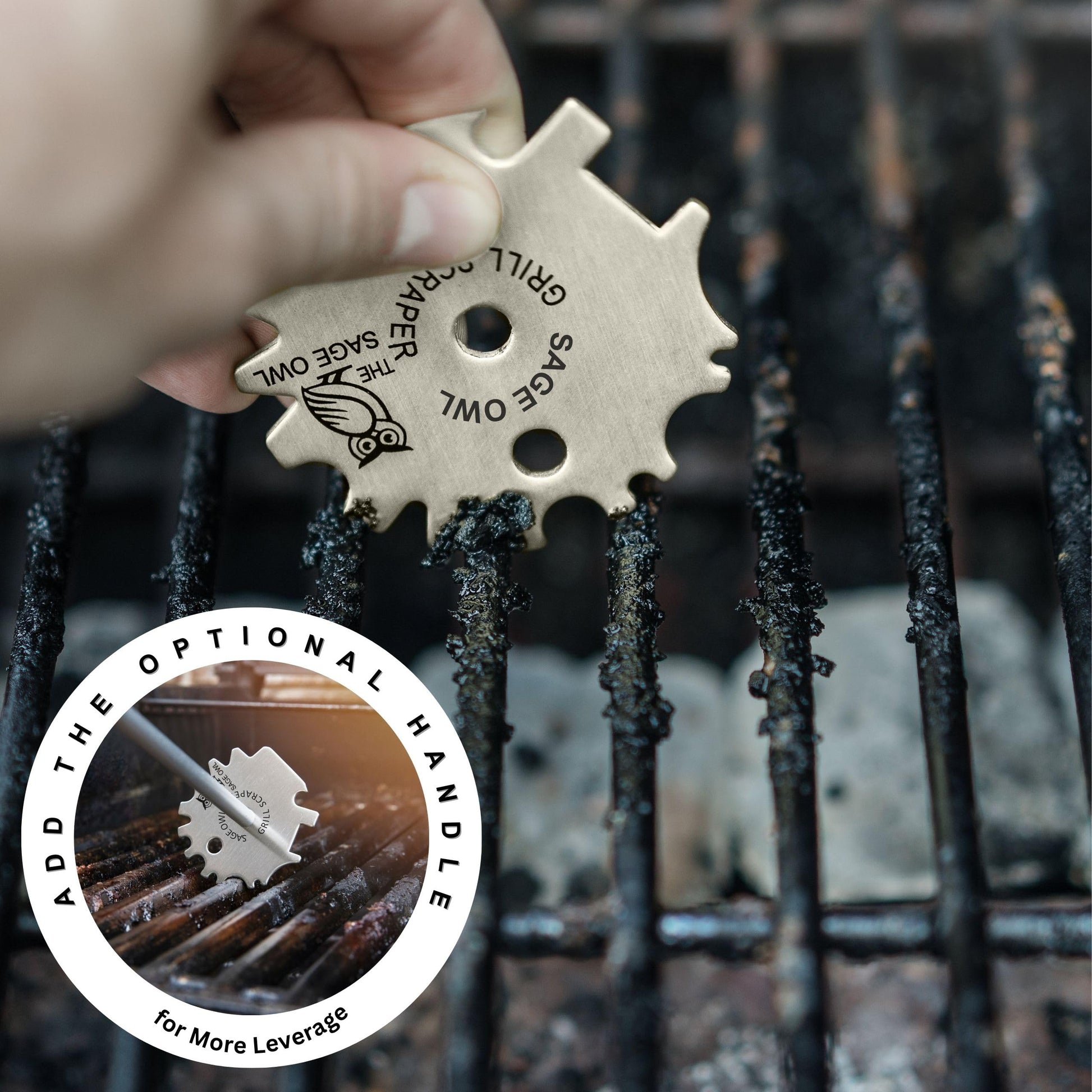 Sage Owl Bristle-Free Stainless Steel BBQ Grill Scraper – Safe Universal Grill Cleaner for Outdoor Grills, Smoker Accessories, Kitchen Gadgets, and Grilling Tools Cooking Stocking Stuffers for Men - CookCave