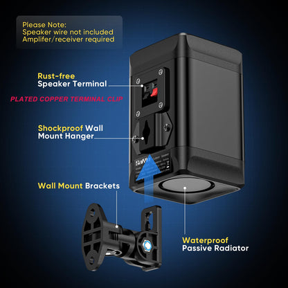 Saiyin Outdoor Indoor Speakers, Marine Grade Mount Speakers, Surround Sound Speakers with Wall Mount Brackets for Boat, Patio, Garage, Home Surround System, One Pair - CookCave