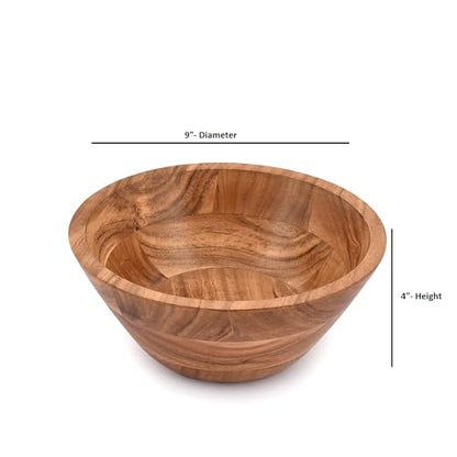 Samhita Acacia Wood Salad Bowl, Perfect for Salad, Vegetables Salad Bowl & Decorative Centerpiece Absolute Beautiful for Your Kitchen (9" x 9" x 4") - CookCave