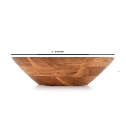 Samhita Acacia Wood Serving Bowl, Fruit Bowl, Friendly and Perfect for Salad, Vegetables and Fruit,Single Salad Bowl (10" x 10" x 3") - CookCave