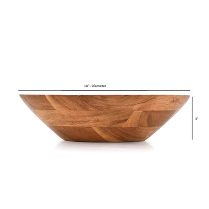 Samhita Acacia Wood Serving Bowl, Fruit Bowl, Friendly and Perfect for Salad, Vegetables and Fruit,Single Salad Bowl (10" x 10" x 3") - CookCave