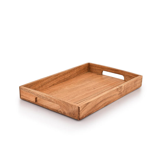 Samhita Acacia Wood Serving Tray with Handles,Wooden Tray, Snack Tray, Breakfast Tray, Great for, Breakfast, Coffee Tables, Homes, Restaurant|Size- 15" x 10" x 1.6" - CookCave