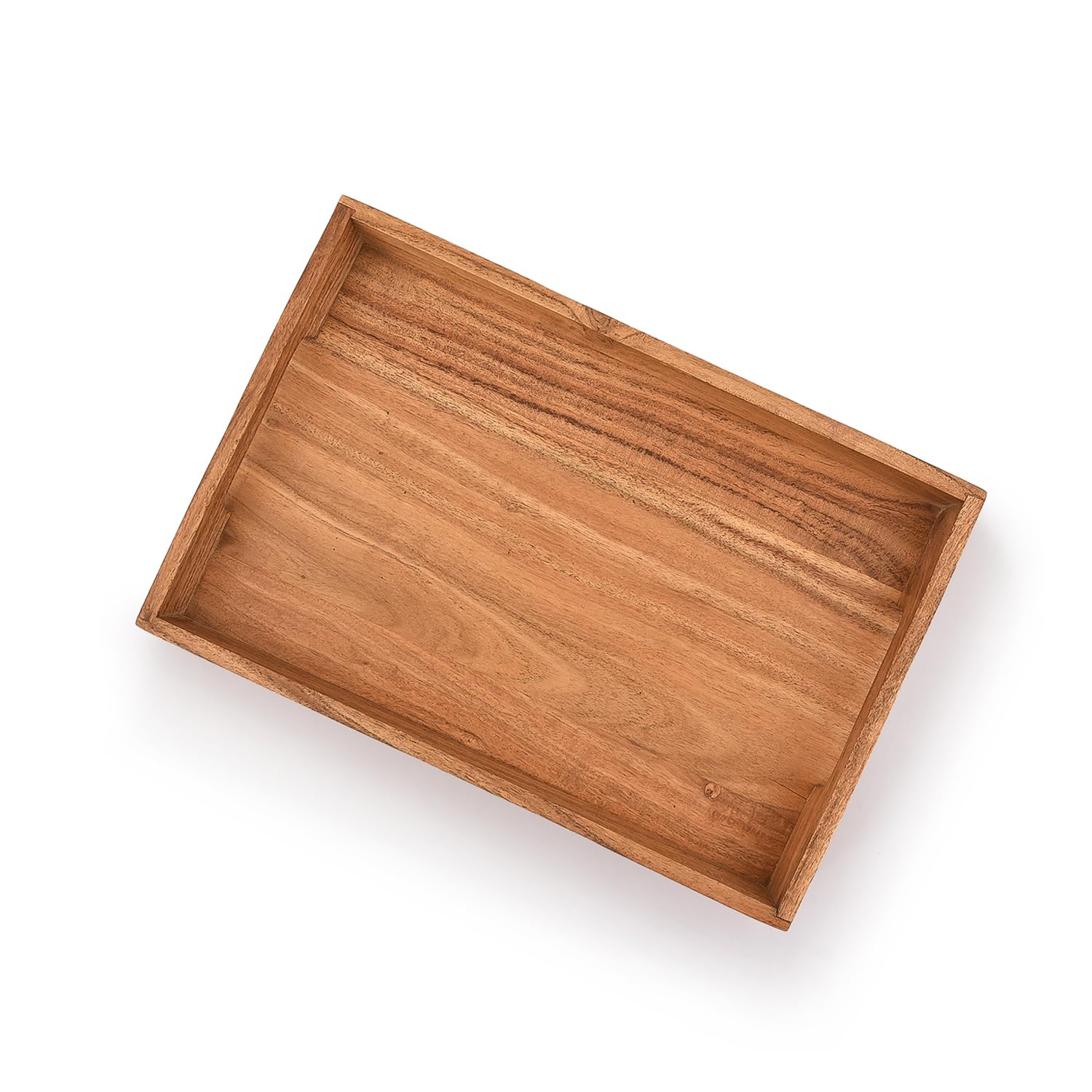 Samhita Acacia Wood Serving Tray with Handles,Wooden Tray, Snack Tray, Breakfast Tray, Great for, Breakfast, Coffee Tables, Homes, Restaurant|Size- 15" x 10" x 1.6" - CookCave