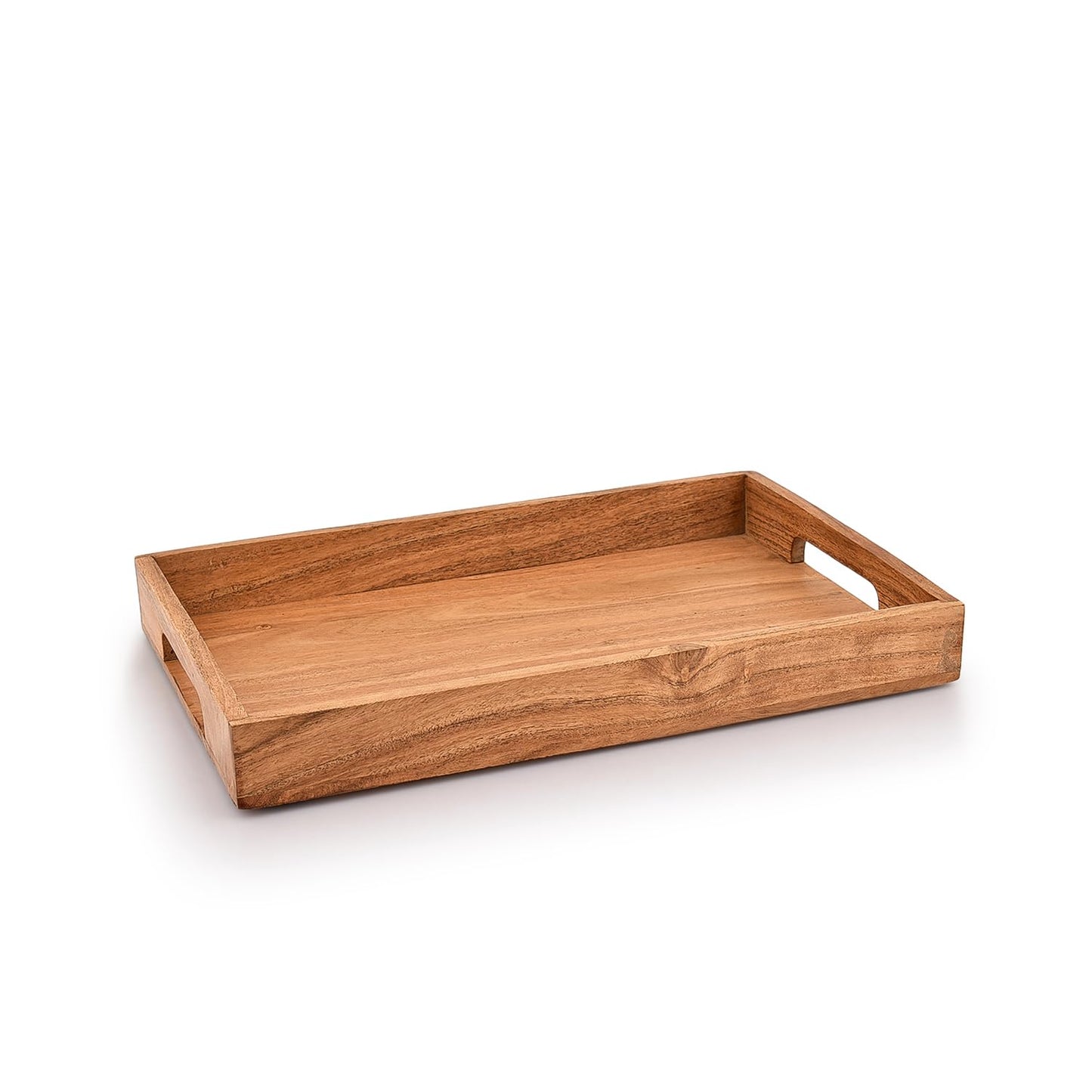 Samhita Acacia Wood Serving Tray with Handles,Wooden Tray, Snack Tray, Breakfast Tray, Great for, Breakfast, Coffee Tables, Homes, Restaurant|Size- 15" x 10" x 1.6" - CookCave