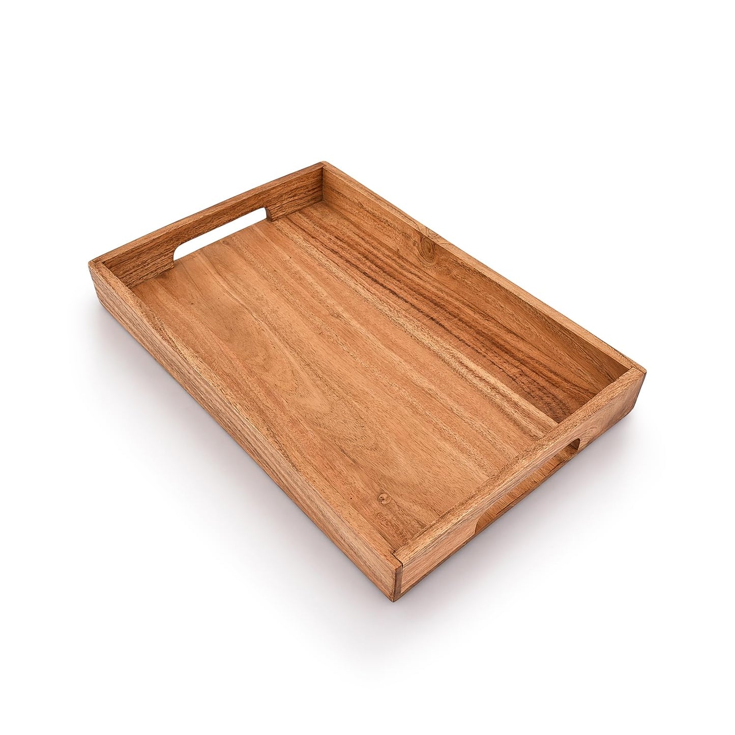 Samhita Acacia Wood Serving Tray with Handles,Wooden Tray, Snack Tray, Breakfast Tray, Great for, Breakfast, Coffee Tables, Homes, Restaurant|Size- 15" x 10" x 1.6" - CookCave