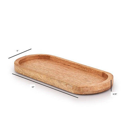 Samhita Mango Oval Wood Tray Set of 3 Perfect for Food Holder/BBQ, Serve Cheese, Sushi, Holiday Snacks, and More. (12" x 5" x 0.75") - CookCave