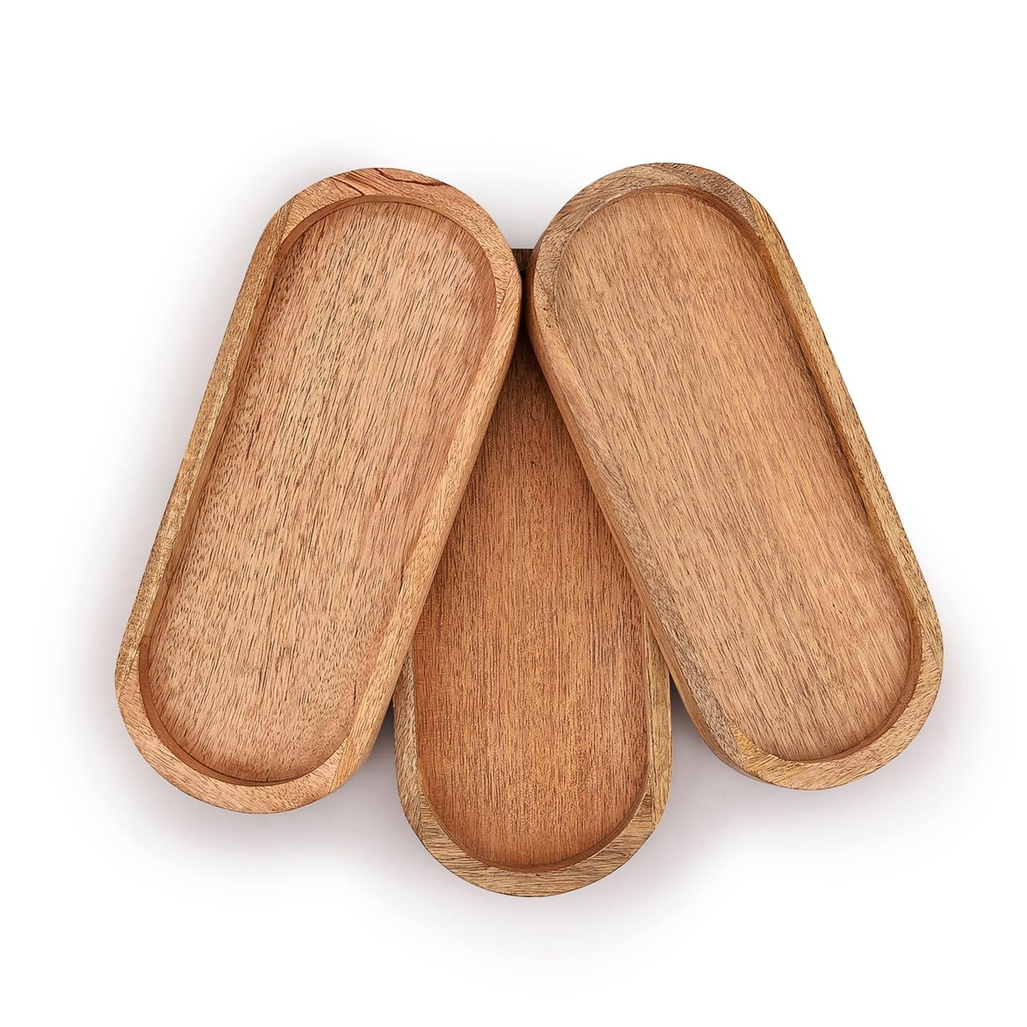 Samhita Mango Oval Wood Tray Set of 3 Perfect for Food Holder/BBQ, Serve Cheese, Sushi, Holiday Snacks, and More. (12" x 5" x 0.75") - CookCave