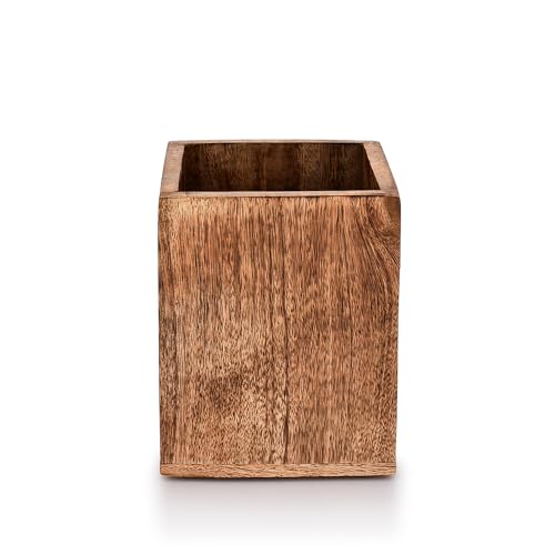 Samhita Mango Wood Burning Finished Kitchen Utensil Holder for Countertop, Utensil Holder Container for Kitchen Cooking Utensil. (5"x 5"x 6") - CookCave