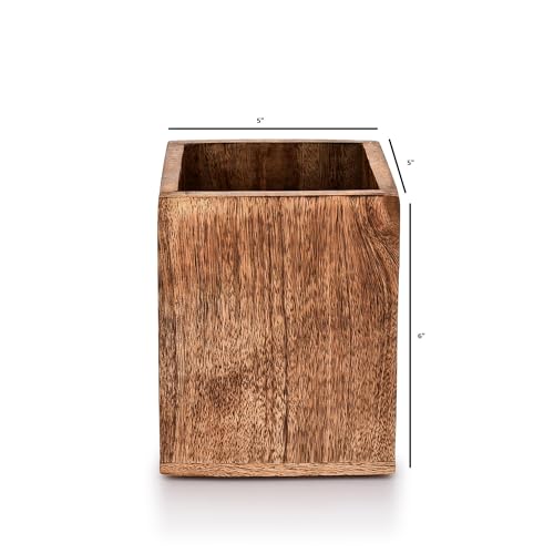 Samhita Mango Wood Burning Finished Kitchen Utensil Holder for Countertop, Utensil Holder Container for Kitchen Cooking Utensil. (5"x 5"x 6") - CookCave