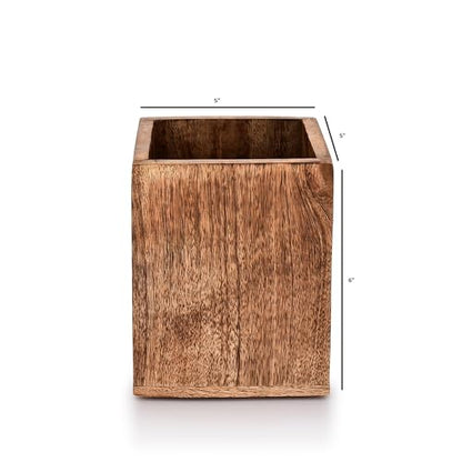 Samhita Mango Wood Burning Finished Kitchen Utensil Holder for Countertop, Utensil Holder Container for Kitchen Cooking Utensil. (5"x 5"x 6") - CookCave
