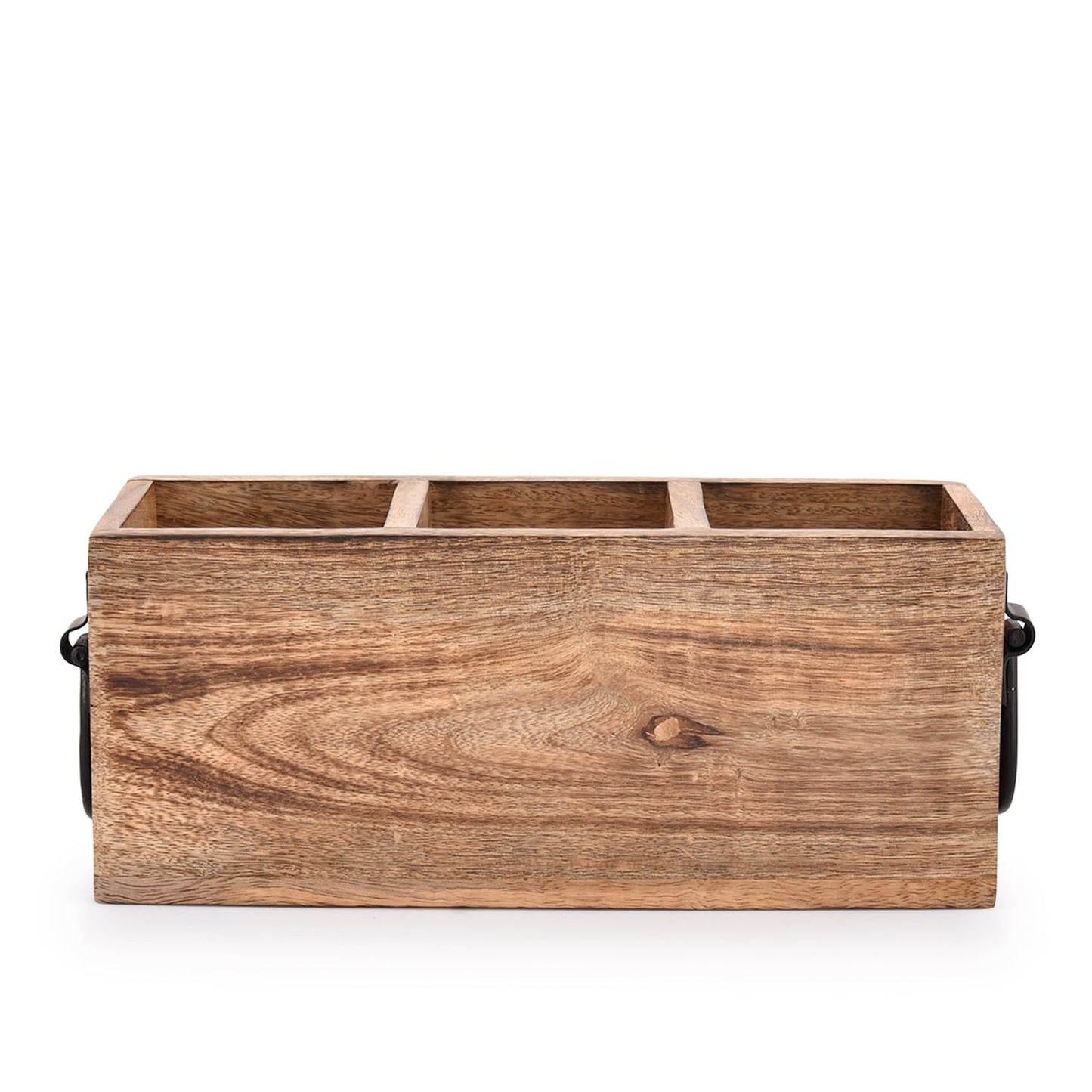 Samhita Mango Wood Cutlery Holder Caddy Organizer Wooden Utensil Storage Organizer Countertop for Silverware Fork Spoon Spatula 3 compartments (11" x 4" x 4.5") - CookCave
