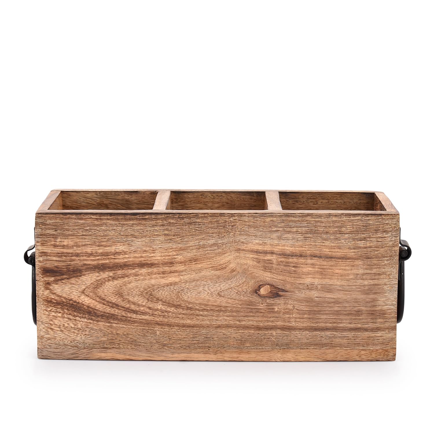 Samhita Mango Wood Cutlery Holder Caddy Organizer Wooden Utensil Storage Organizer Countertop for Silverware Fork Spoon Spatula 3 compartments (11" x 4" x 4.5") - CookCave