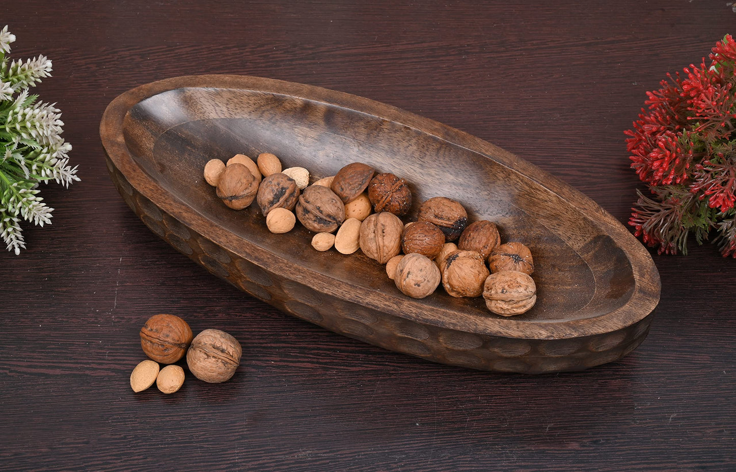 Samhita Mango Wood Decorative Bowl Home Decor Home Decorative Centerpiece Farmhouse Country, Restaurant, Café (14" x 6" x 2.3") - CookCave