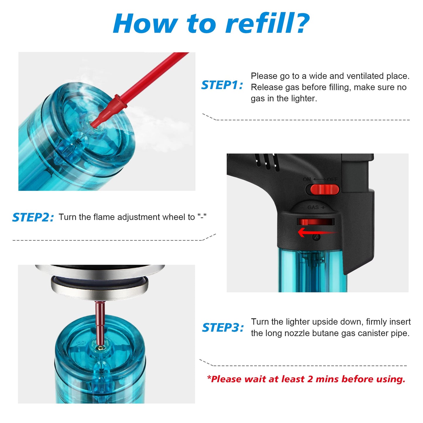 Samniu 4 Pack of Torch Lighter, Jet Flame, Butane gas, Mini Refillable Windproof Lighters, for candle, fireplace, grill (Gas not Included) - CookCave