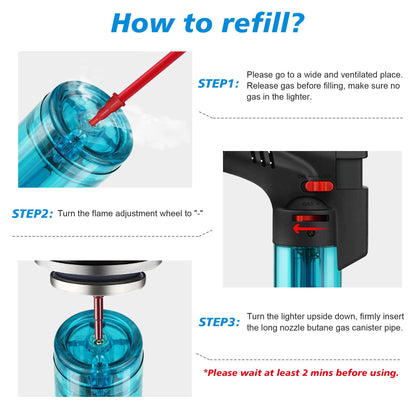 Samniu 4 Pack of Torch Lighter, Jet Flame, Butane gas, Mini Refillable Windproof Lighters, for candle, fireplace, grill (Gas not Included) - CookCave