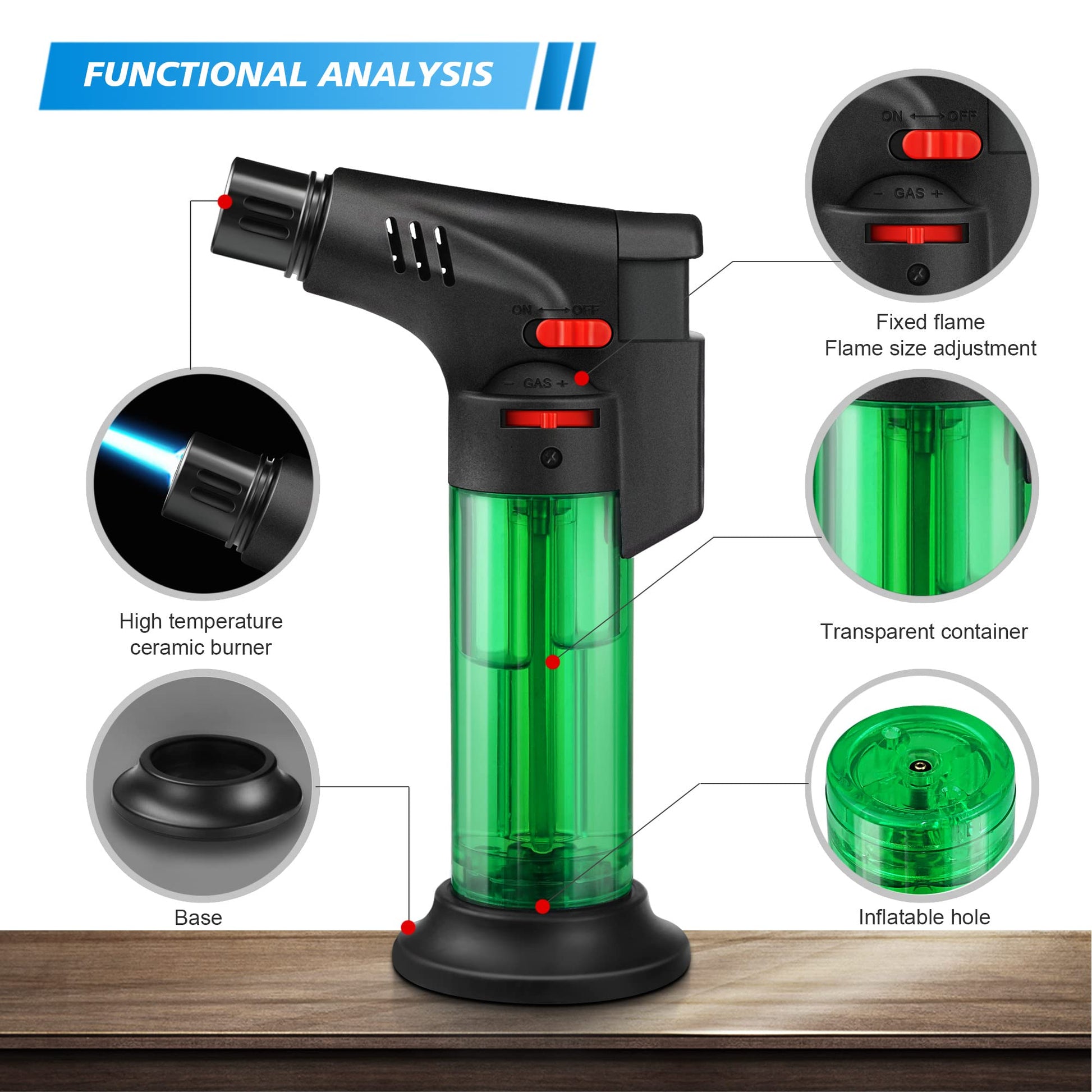 Samniu 4 Pack of Torch Lighter, Jet Flame, Butane gas, Mini Refillable Windproof Lighters, for candle, fireplace, grill (Gas not Included) - CookCave