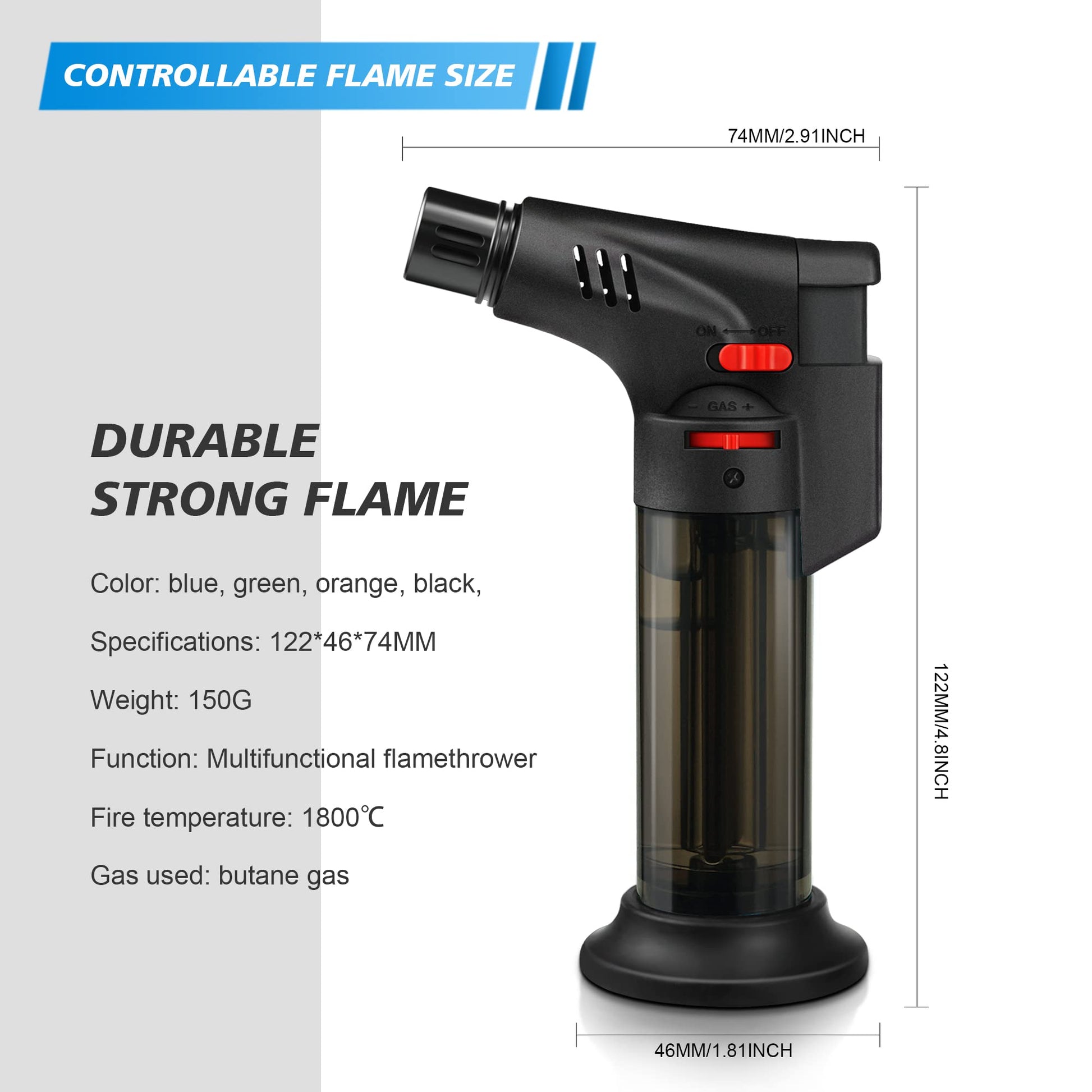 Samniu 4 Pack of Torch Lighter, Jet Flame, Butane gas, Mini Refillable Windproof Lighters, for candle, fireplace, grill (Gas not Included) - CookCave