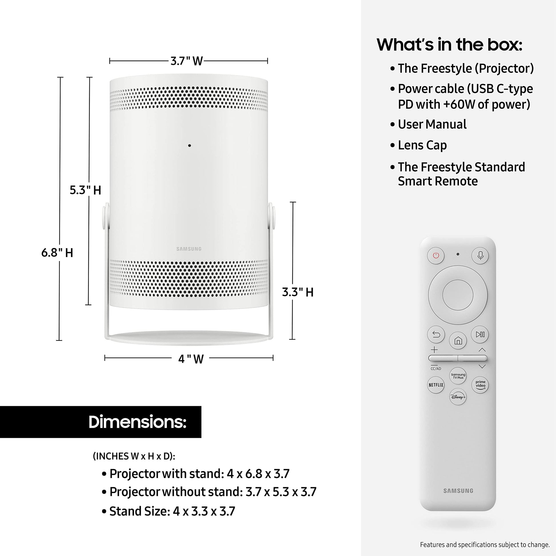 SAMSUNG 30" - 100" The Freestyle FHD HDR Smart Portable Projector for Indoor and Outdoor Home Theater, Big Screen Experience with Premium 360 Sound w/ Alexa Built-In (SP-LSP3BLAXZA) - CookCave