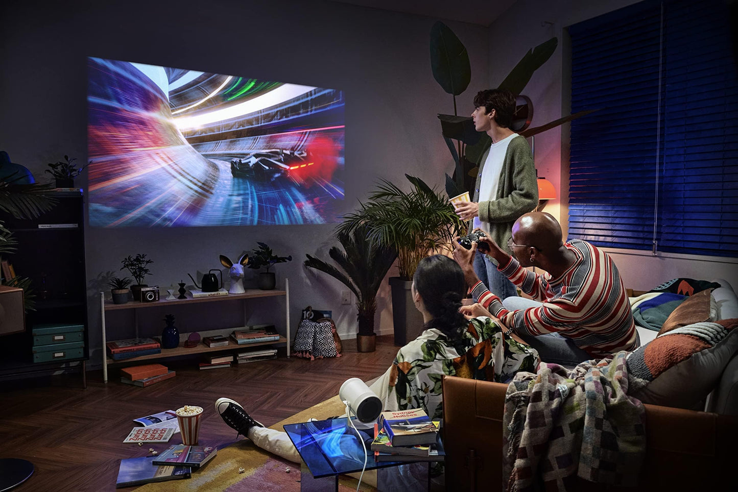 SAMSUNG 30" - 100" The Freestyle FHD HDR Smart Portable Projector for Indoor and Outdoor Home Theater, Big Screen Experience with Premium 360 Sound w/ Alexa Built-In (SP-LSP3BLAXZA) - CookCave