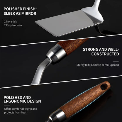 Sanbege Stainless Steel Spatula with Wooden Handle, Nonstick Pancake Turner, Fried Egg Flipper for Cooking, Frying, Grilling, Baking, BBQ - CookCave