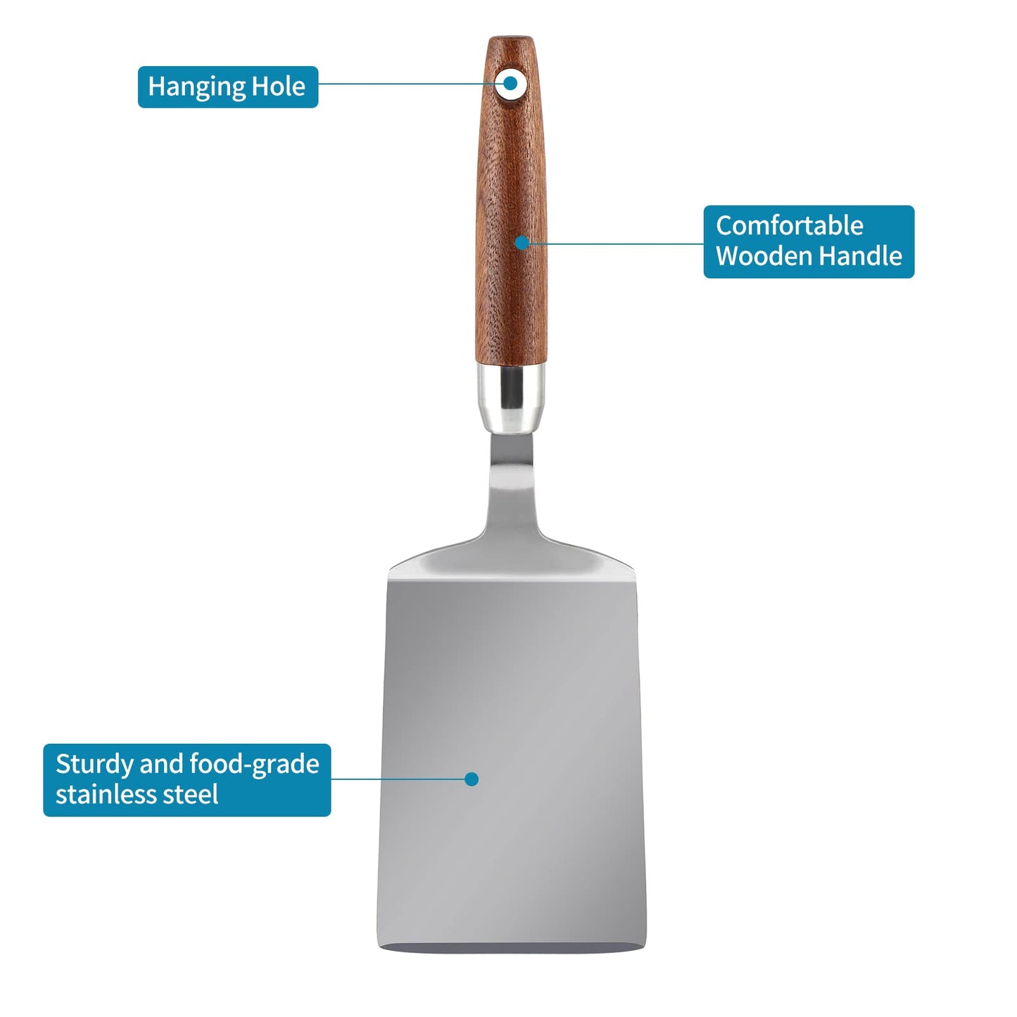 Sanbege Stainless Steel Spatula with Wooden Handle, Nonstick Pancake Turner, Fried Egg Flipper for Cooking, Frying, Grilling, Baking, BBQ - CookCave