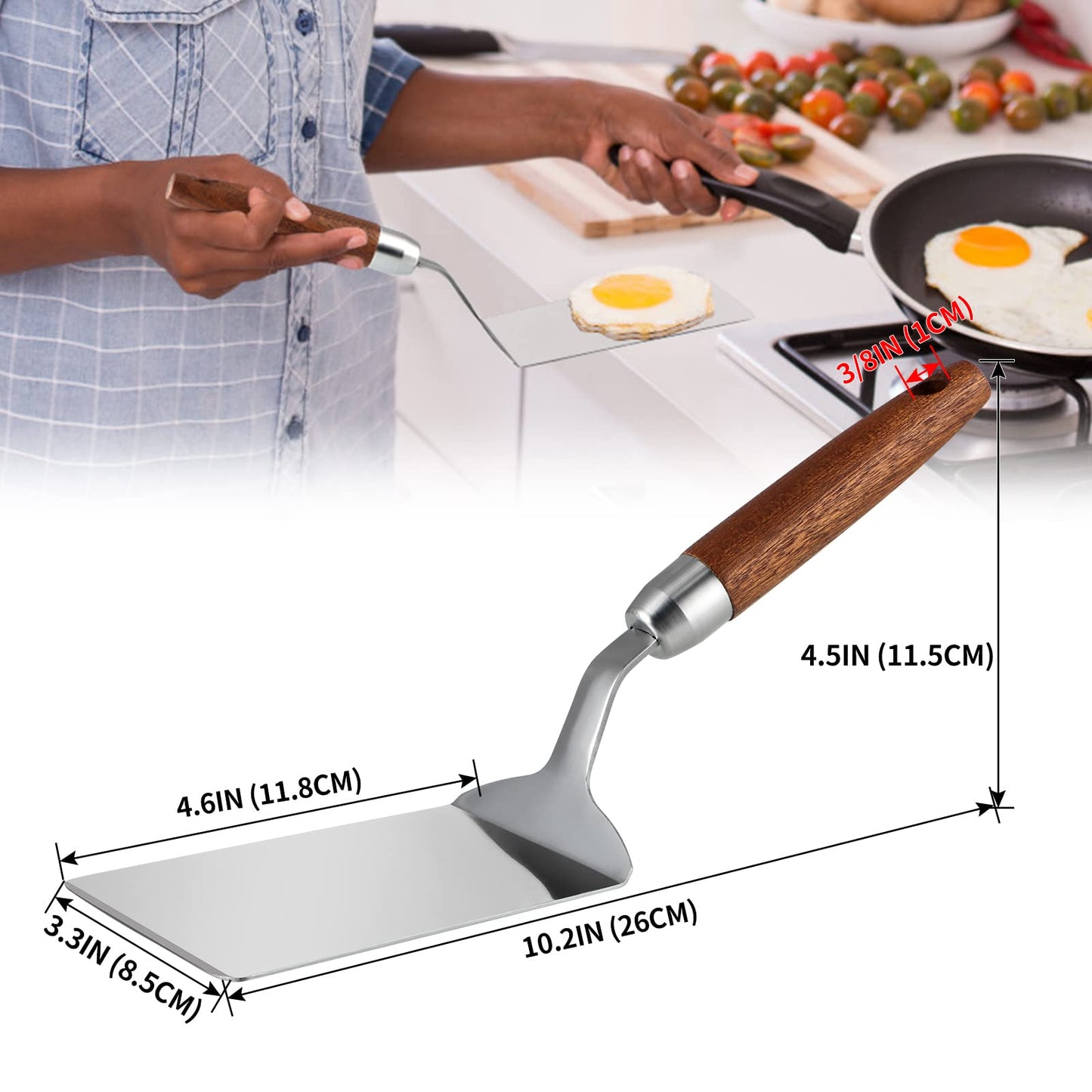Sanbege Stainless Steel Spatula with Wooden Handle, Nonstick Pancake Turner, Fried Egg Flipper for Cooking, Frying, Grilling, Baking, BBQ - CookCave