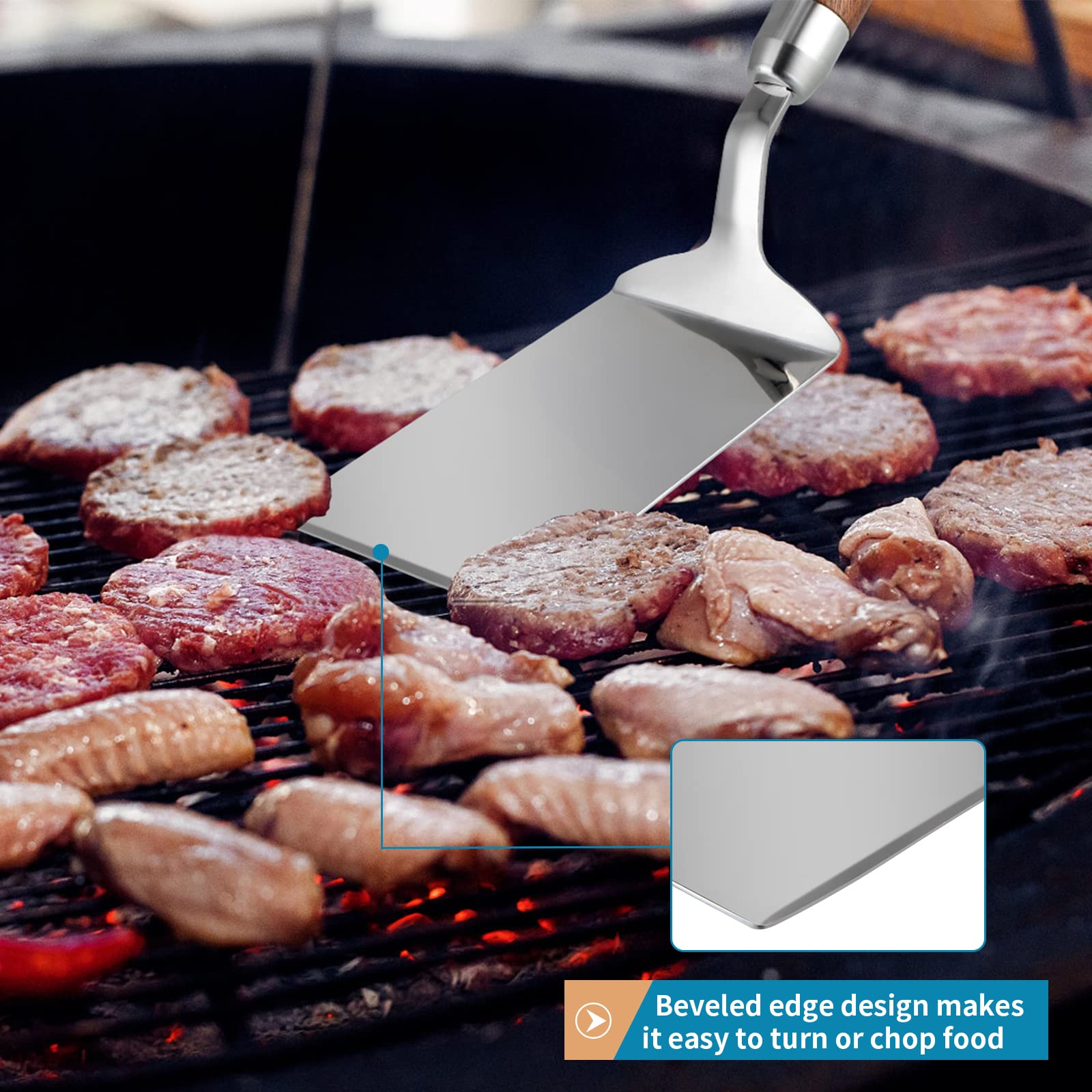 Sanbege Stainless Steel Spatula with Wooden Handle, Nonstick Pancake Turner, Fried Egg Flipper for Cooking, Frying, Grilling, Baking, BBQ - CookCave