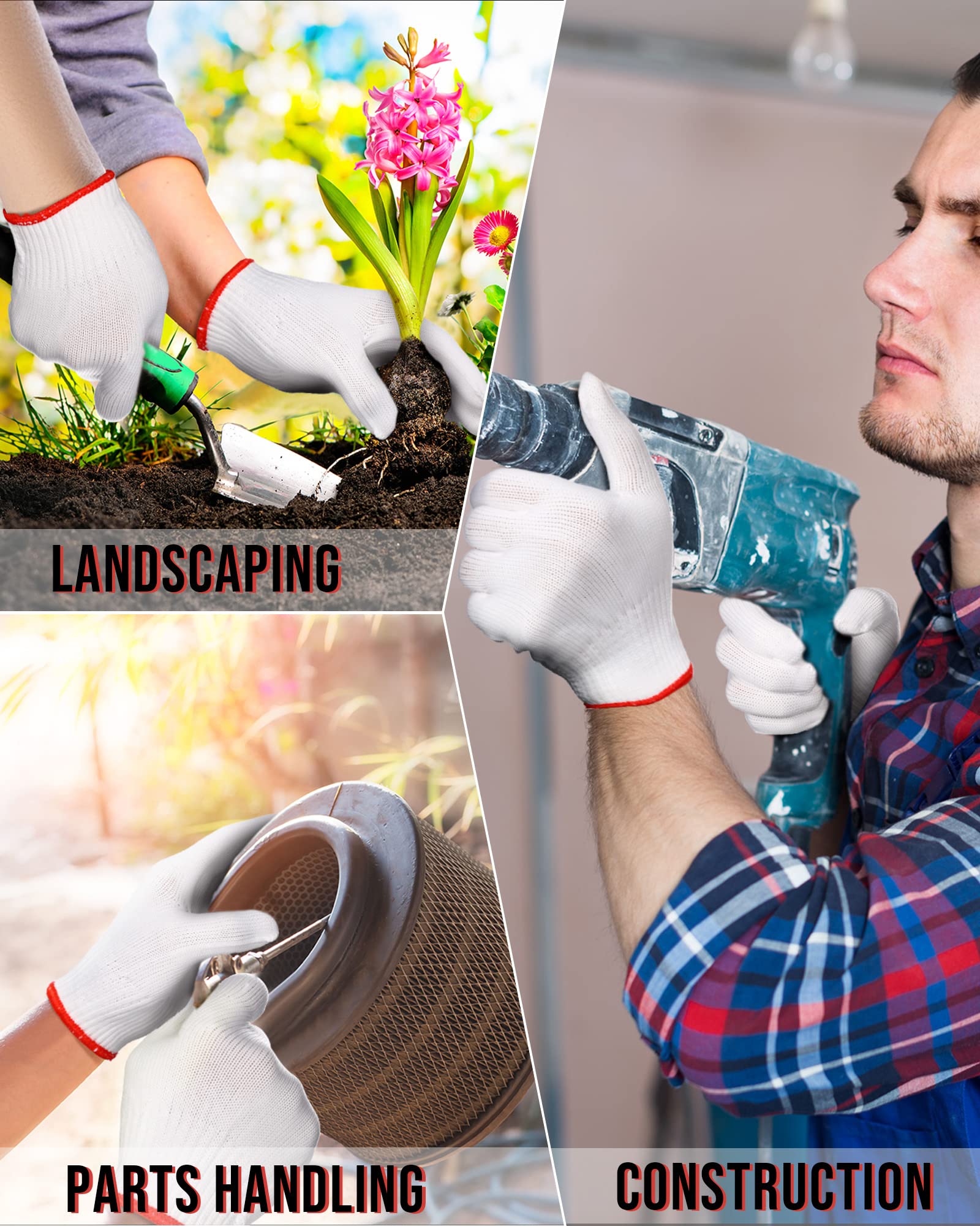 SATINIOR 36 Pairs Hand Work Gloves White Cotton Liners Safety Work BBQ Gloves Liners Men Women Cotton Hand Protection(Red Edging) - CookCave