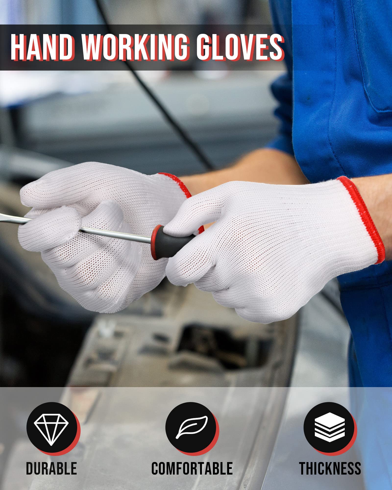 SATINIOR 36 Pairs Hand Work Gloves White Cotton Liners Safety Work BBQ Gloves Liners Men Women Cotton Hand Protection(Red Edging) - CookCave