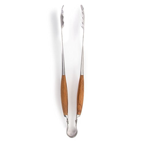 Schmidt Brothers - BBQ Bonded Teak 4 Piece Grilling Accessory Set, Full-Forged Stainless Steel Grilling Utensils Including Spatula, Fork, Basting Brush, and Tongs with All Wood Handles - CookCave