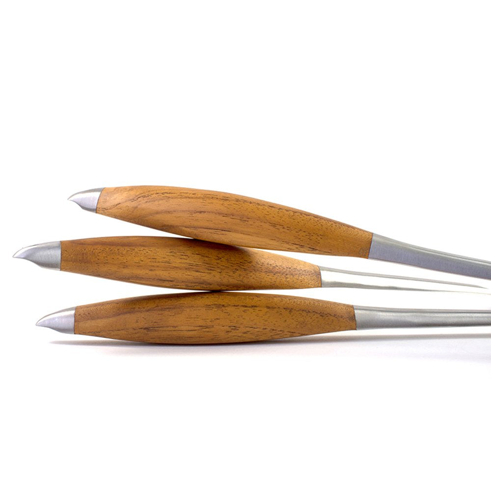 Schmidt Brothers - BBQ Bonded Teak 4 Piece Grilling Accessory Set, Full-Forged Stainless Steel Grilling Utensils Including Spatula, Fork, Basting Brush, and Tongs with All Wood Handles - CookCave