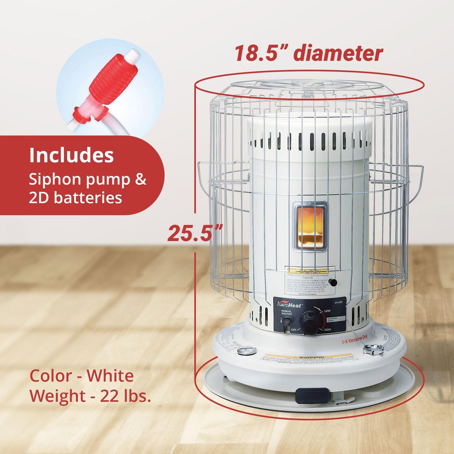 Sengoku Indoor & Outdoor Kerosene Heater, 23,500 BTU, Portable Use, White - CookCave